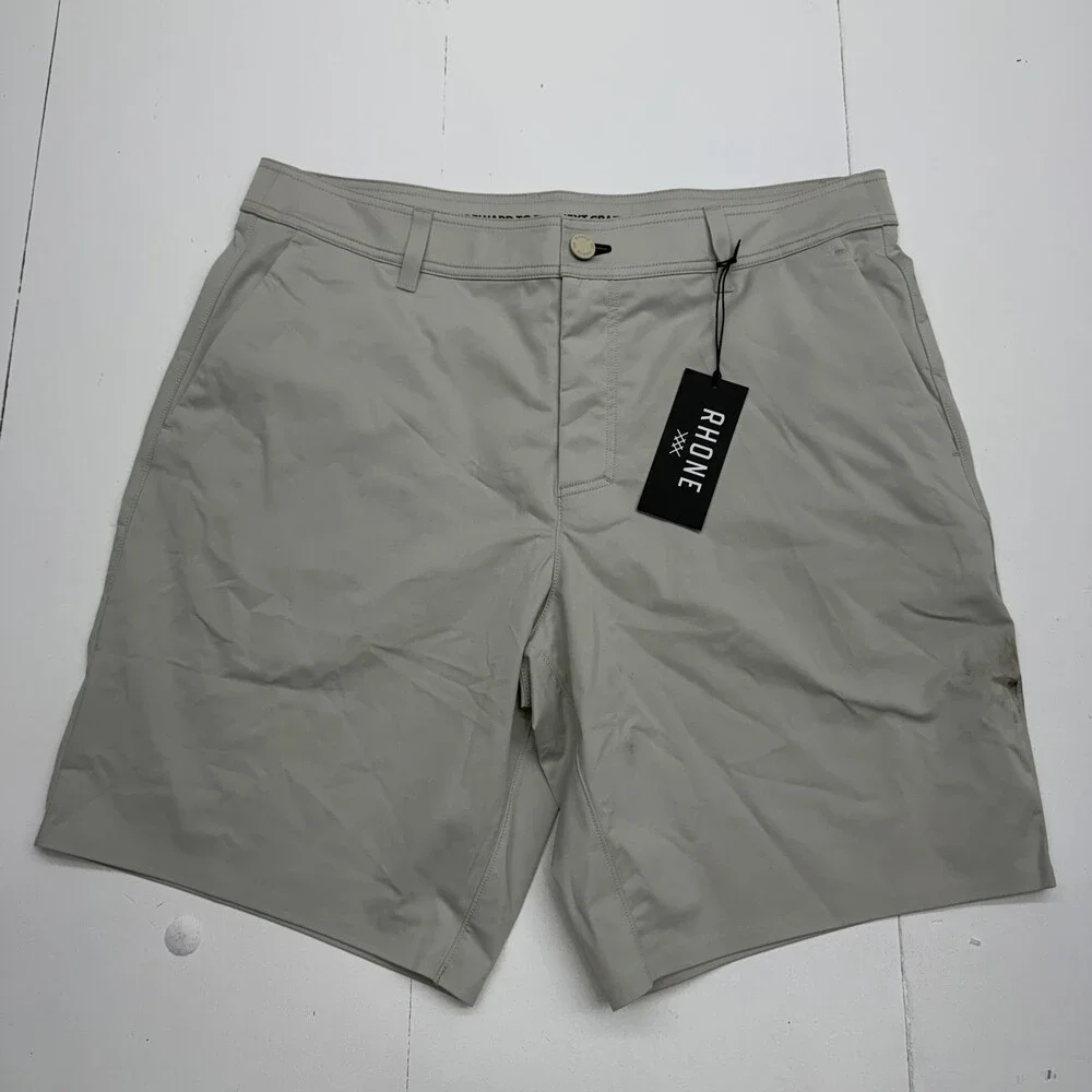 Rhone Commuter Flyweight Shorts Men 34 Stone Chino Elastic Waist 9 Inseam Casual